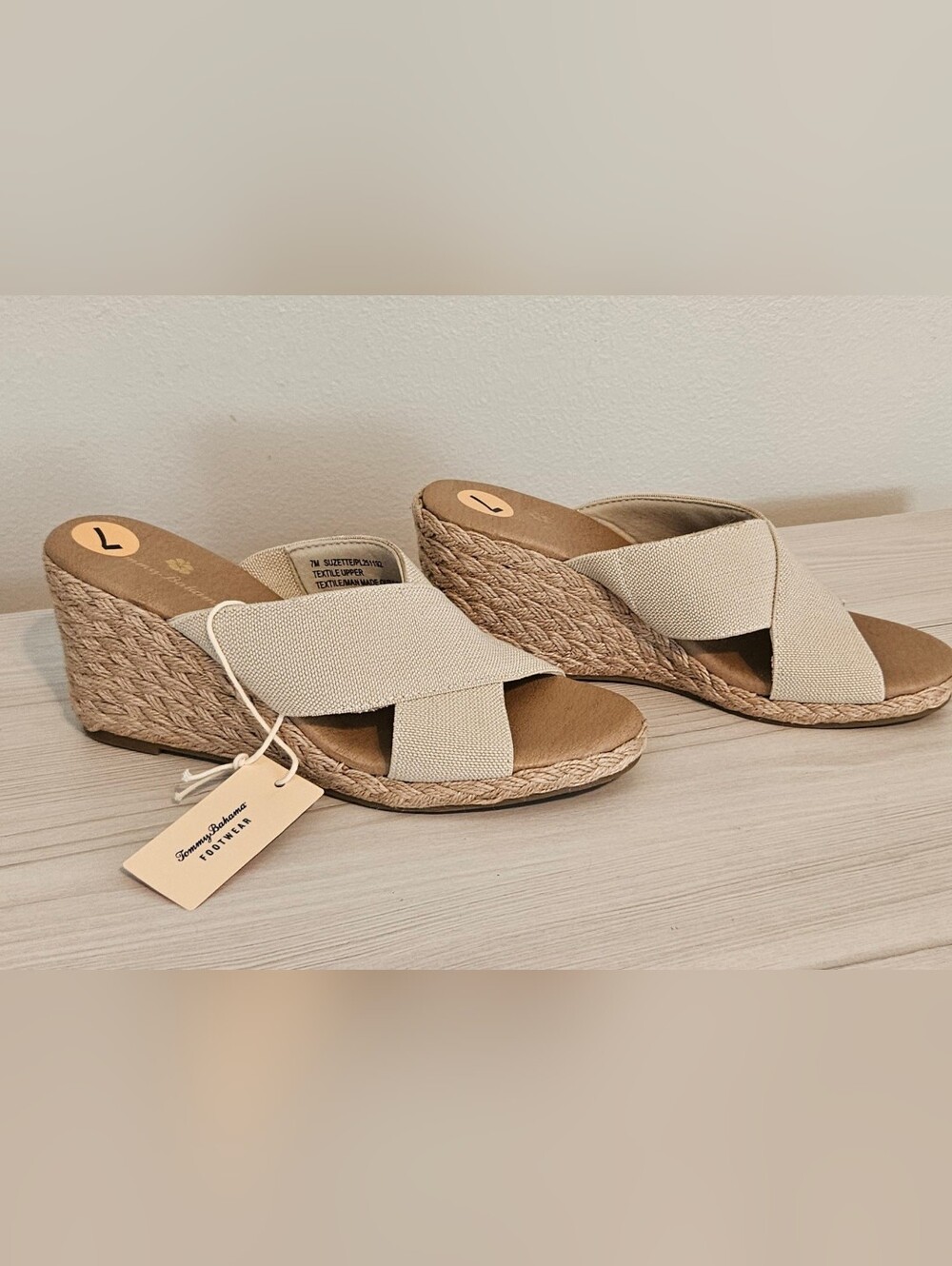New Tommy Bahama Wedge Slide Sandals in Beige Neutral Espadrille Sz 7